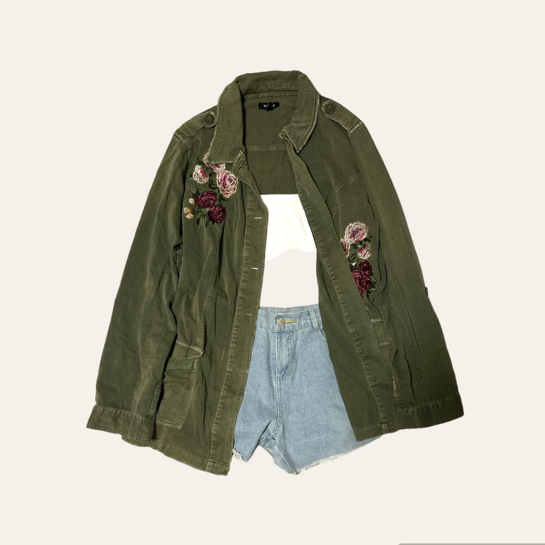 TORRID Original Authentic Army Green Denim Jean Jacket Blouse