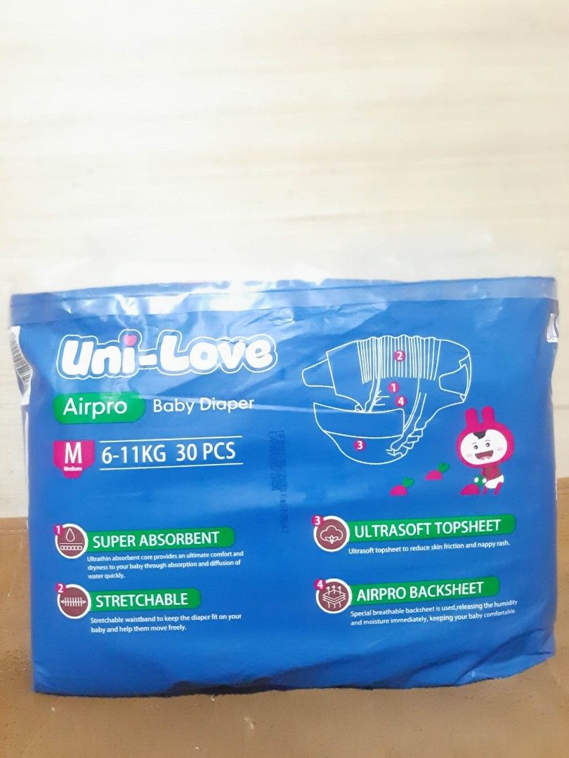 UNILOVE MEDIUM TAPE 30PCS. (Category: Diapers & Baby Wipes) located in Manila. Submitted by sweetieteapascua (Listing ID 1244259112, Image 2). Description: UNILOVE MEDIUM TAPE 30PCS-230 MANUFACTURED DATE 2023 EXPIRATION DATE 2026 PAYMENT-COD, GCASH, BANKTRANSFER.