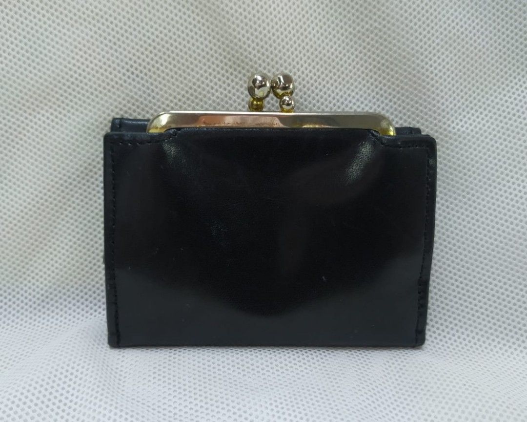 Vintage Bosca Full Grain Coin Dollar Black Leather Snap Closure Ladies Wallet