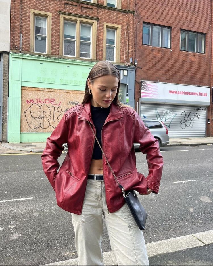 Vintage red leather discount jacket