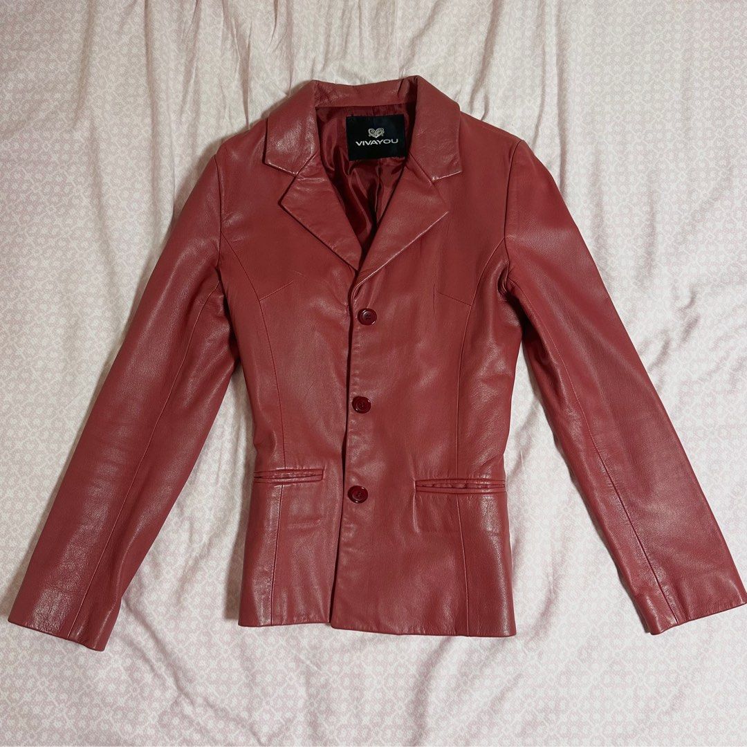 Red leather top jacket size 20