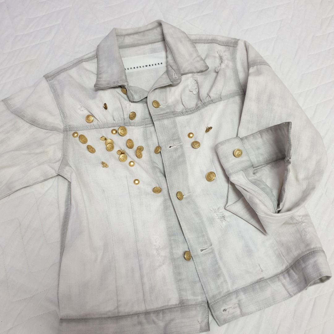White denim cheap jacket gold buttons