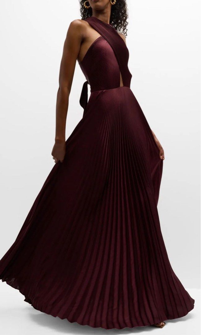 ALC Athena pleated maxi dress gown burgundy red Women s Fashion