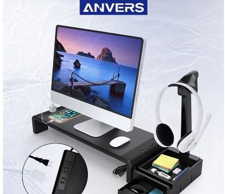 Anvers Monitor Stand Riser with Drawer Computer Stand 4 USB Adjustable ...