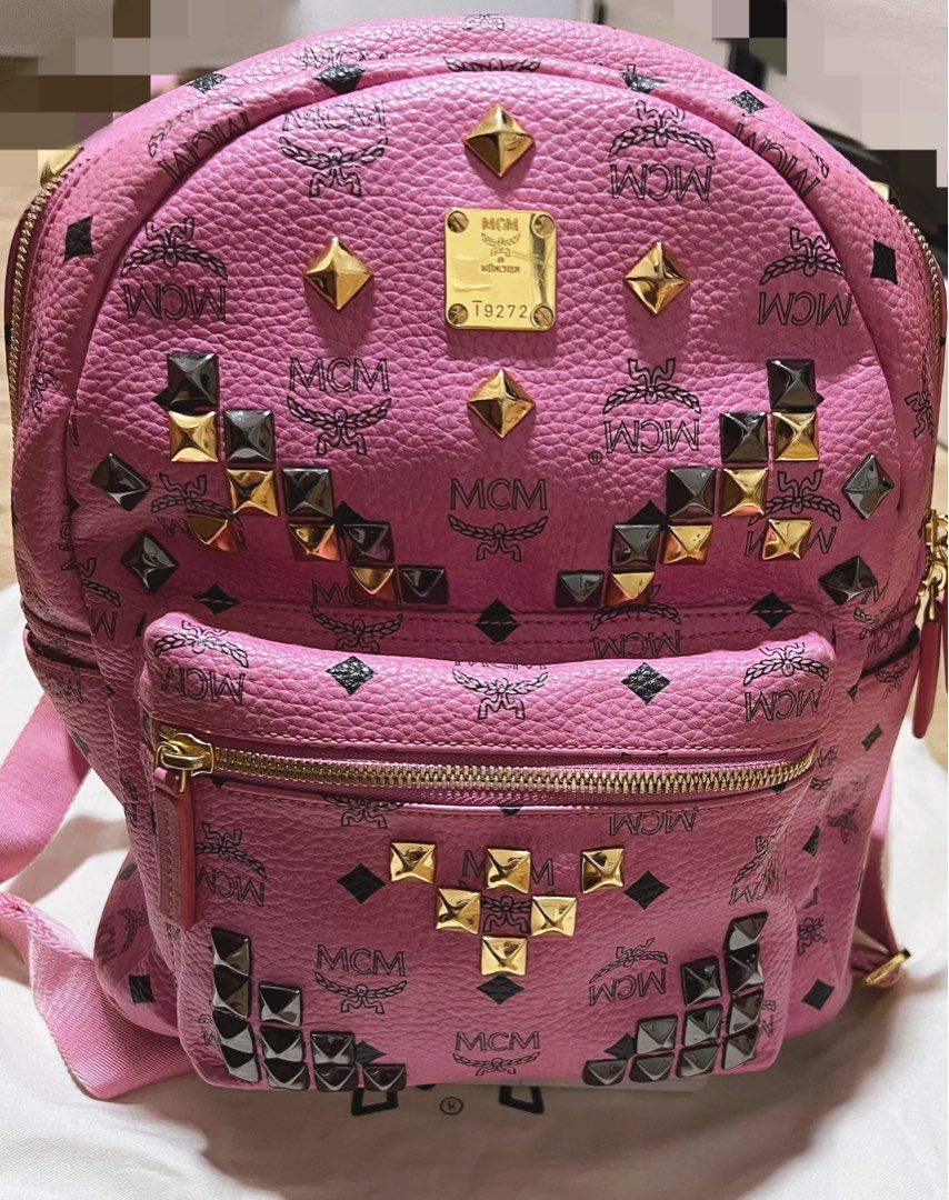 Mcm pink studded backpack best sale