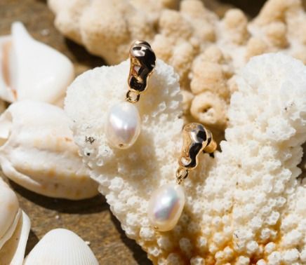 Baroque Pearl Drop Earrings 14K Gold Plated on 925 Sterling Silver