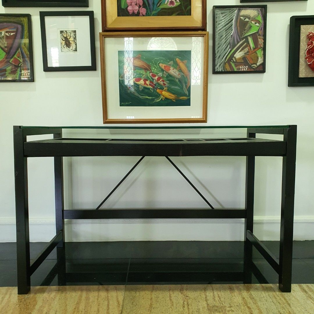 Furniture Republic Dark Brown Wood Modern Desk with Glass Top Large