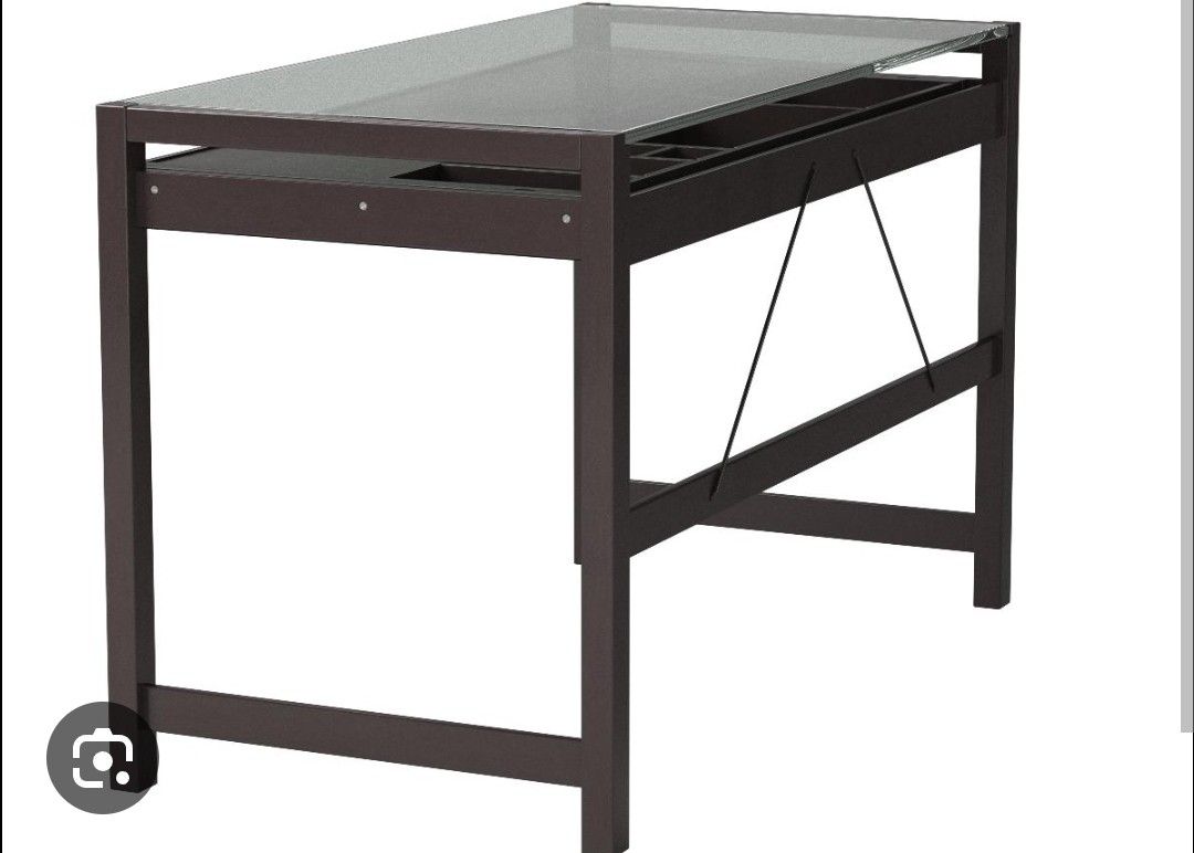 Furniture Republic Dark Brown Wood Modern Desk with Glass Top Large