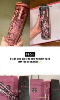 Blackpink x Starbucks black and pink doodle bottle 16oz