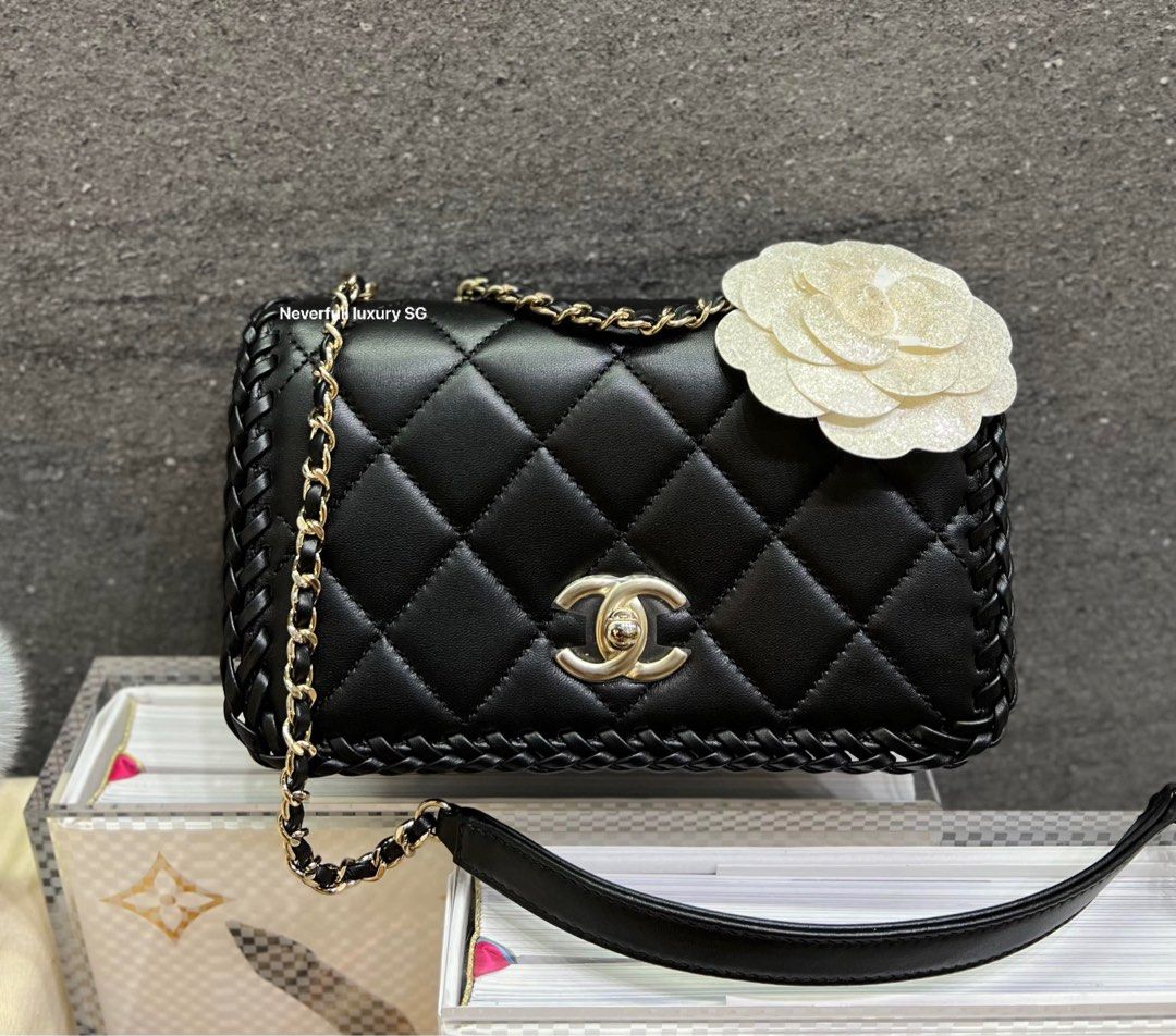 🖤BN below RP🖤Chanel 23S Small Flap Bag with Braided Edge Black
