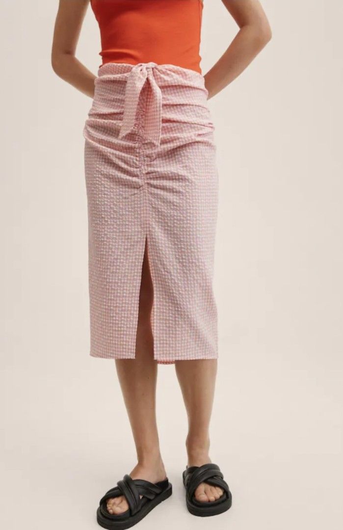 Pink gingham pencil skirt online
