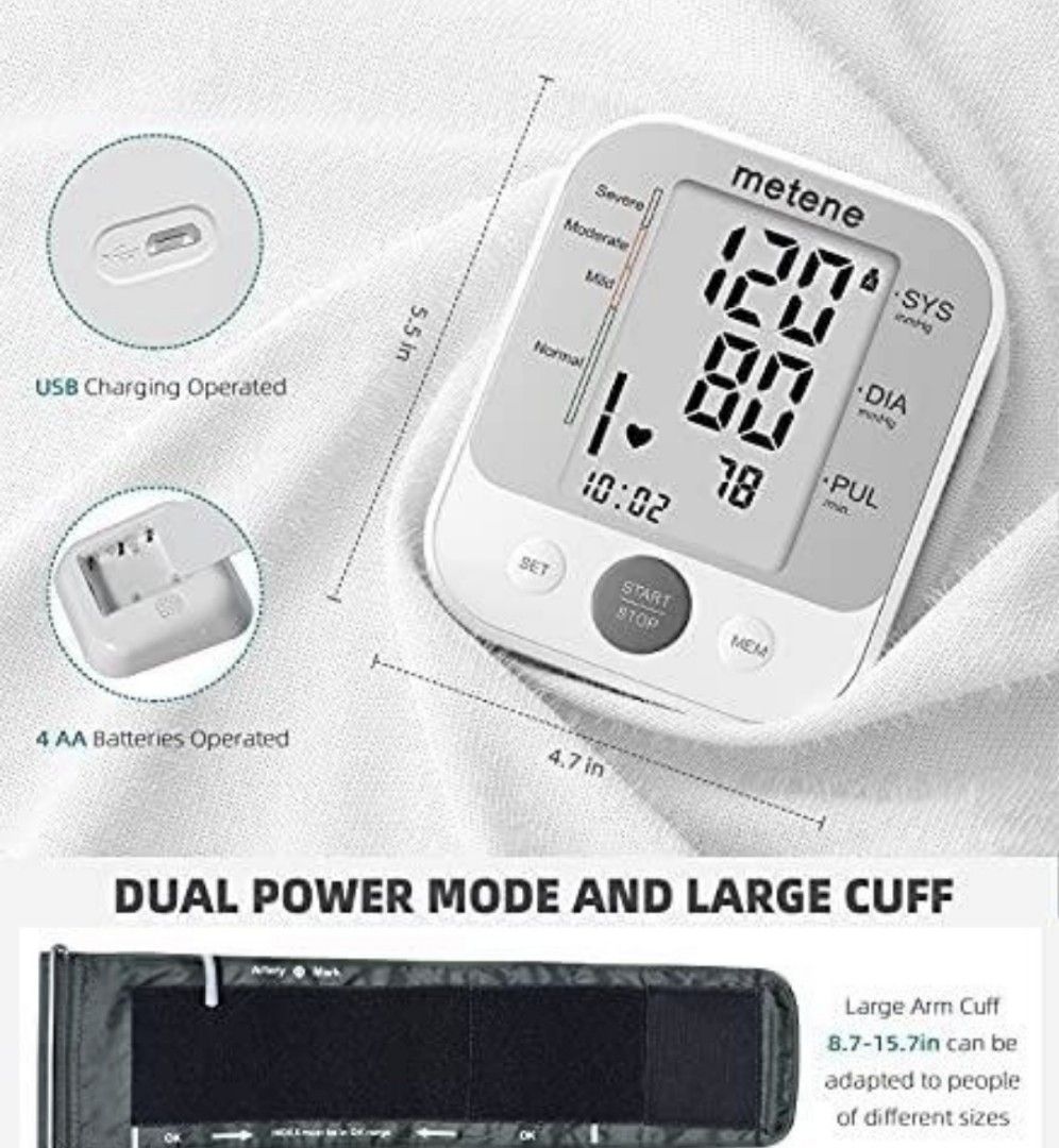 Metene Blood Pressure Monitor Upper Arm BP Cuff Machine, Automatic High Blood PR