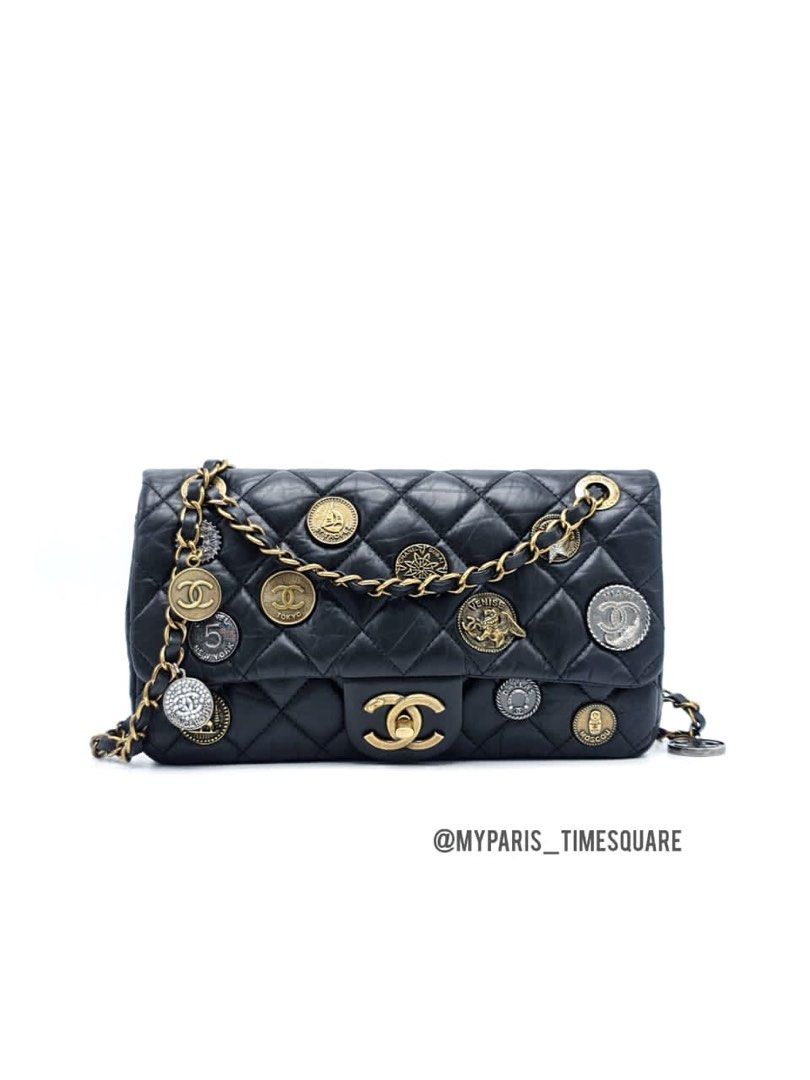 Chanel Coin Medallion Flap Bag Quilted Aged Calfskin Medium