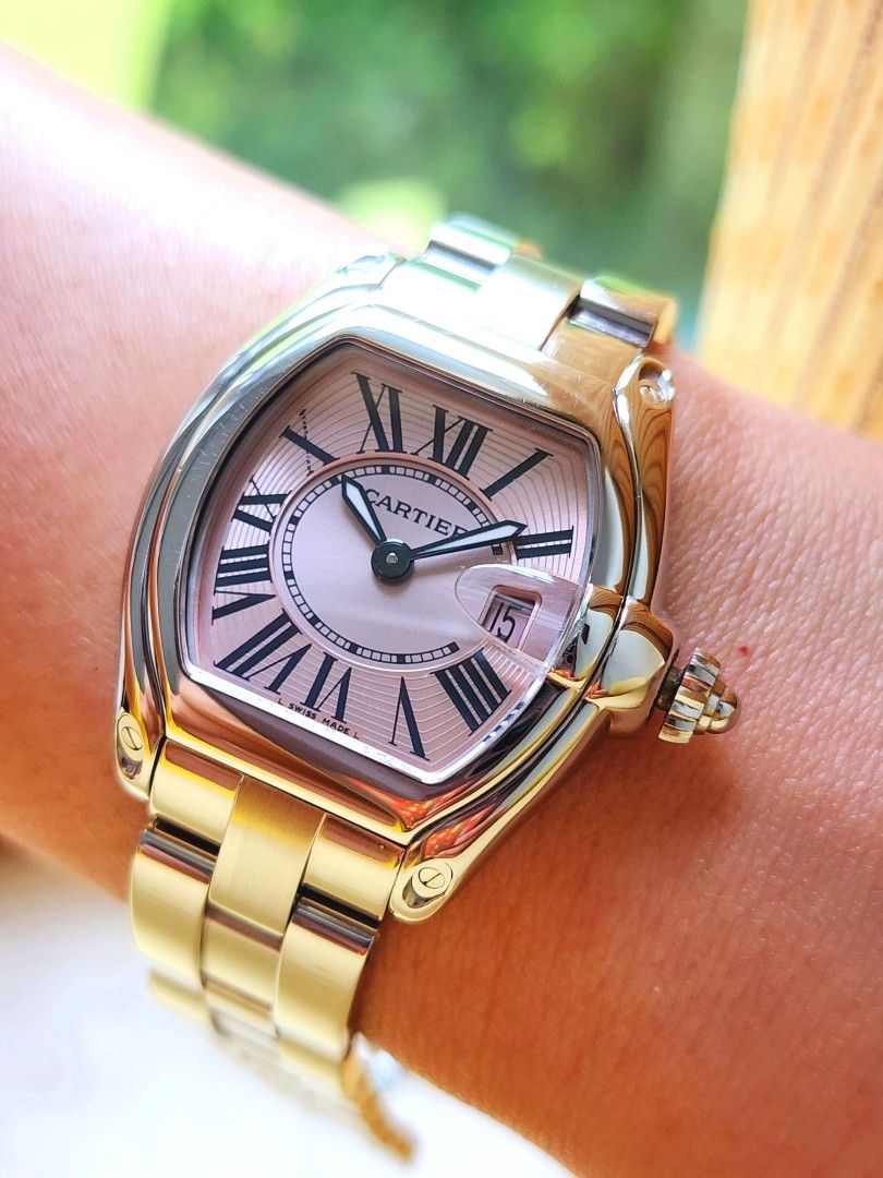 Cartier Roadster Pink Classic Dial Date Steel Quartz Ladies