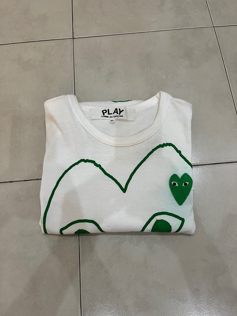CDG Comme Des Garcons Green Heart T Shirt White