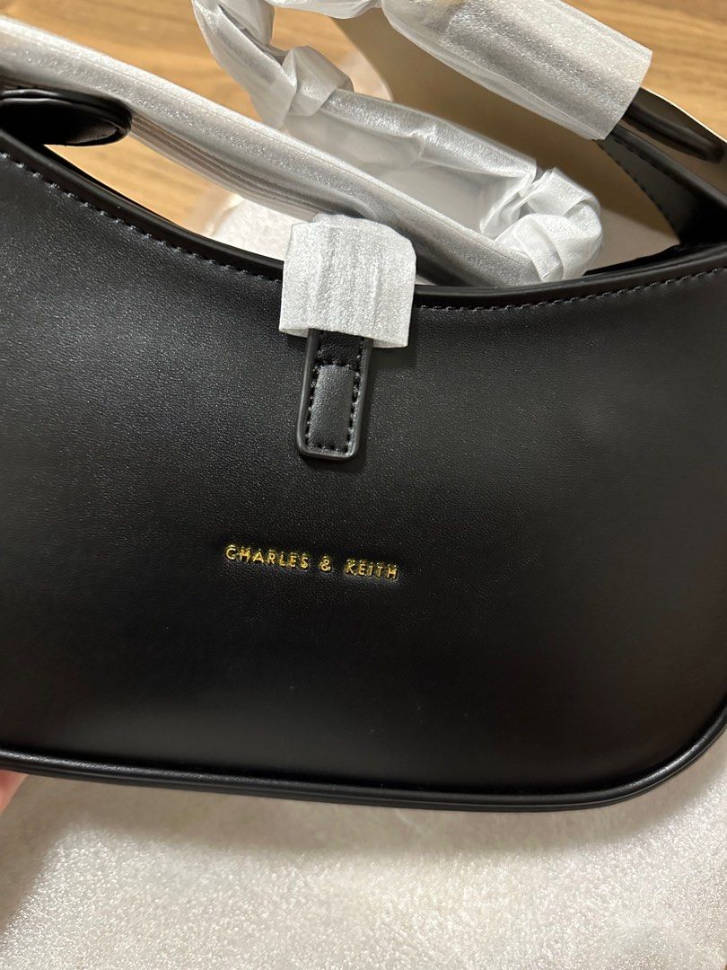 Charles & Keith - Women's Cesia Metallic Accent Shoulder Bag, Black, M
