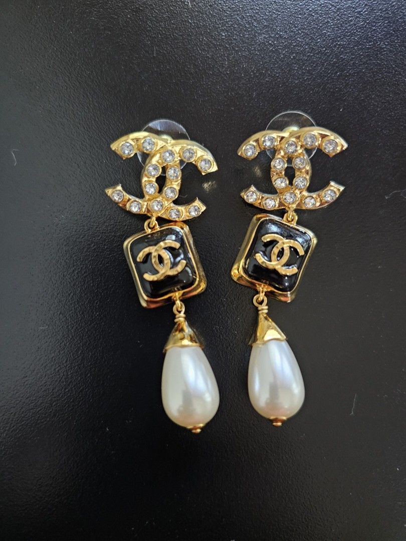 White Imitation Pearl and Gold Metal Earrings, 1970-1981