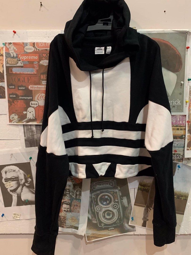 Crop Hoodie Adidas Big Logo Fesyen Wanita Pakaian Wanita Baju Luaran di Carousell