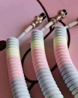 Cute USB C coiled keyboard cable multicolor pastel