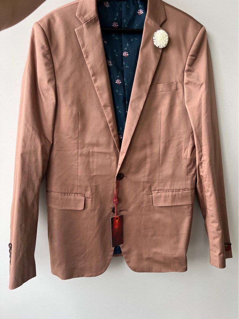 Devils Advocate Mens dark beige cotton skinny smart blazer with
