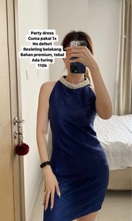 Dress pesta premium biru navy pearl