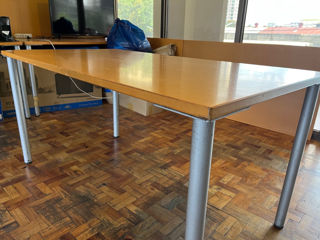 Flat Top Desk (Wooden Board & Metal Legs) Simple & Durable on Carousell