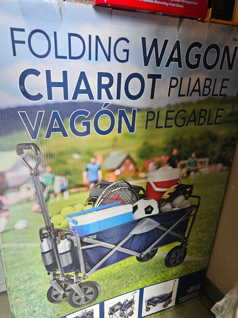 Folding wagon (Category: Strollers) located in Quezon City. Submitted by mcheryl (Listing ID 1244362936, Image 1). Description: brandnew. unused. bought during pandemic. no other photos (BRANDNEW). *seller is working mom. no more haggling please. items are legit/original. RFS: decluttering.
