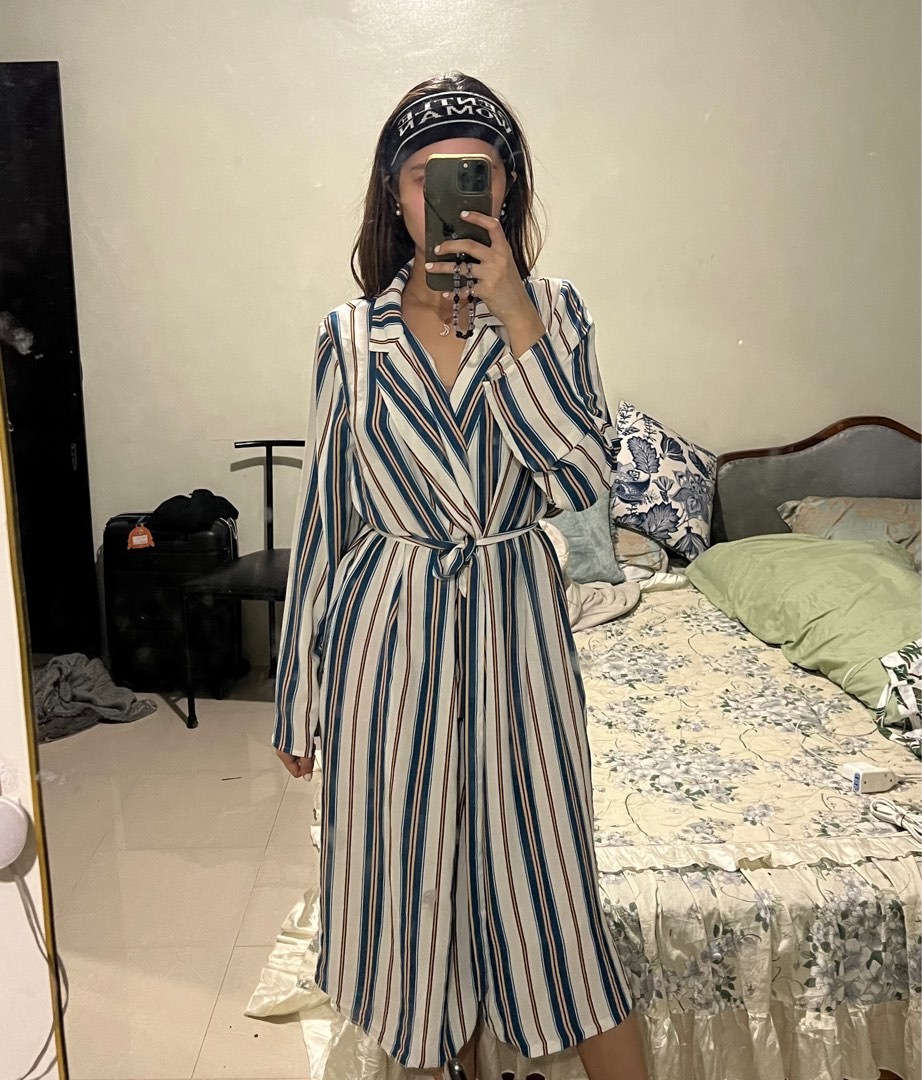 chinese dress ladies Plus Size Striped Lace-Up Sweater Dress