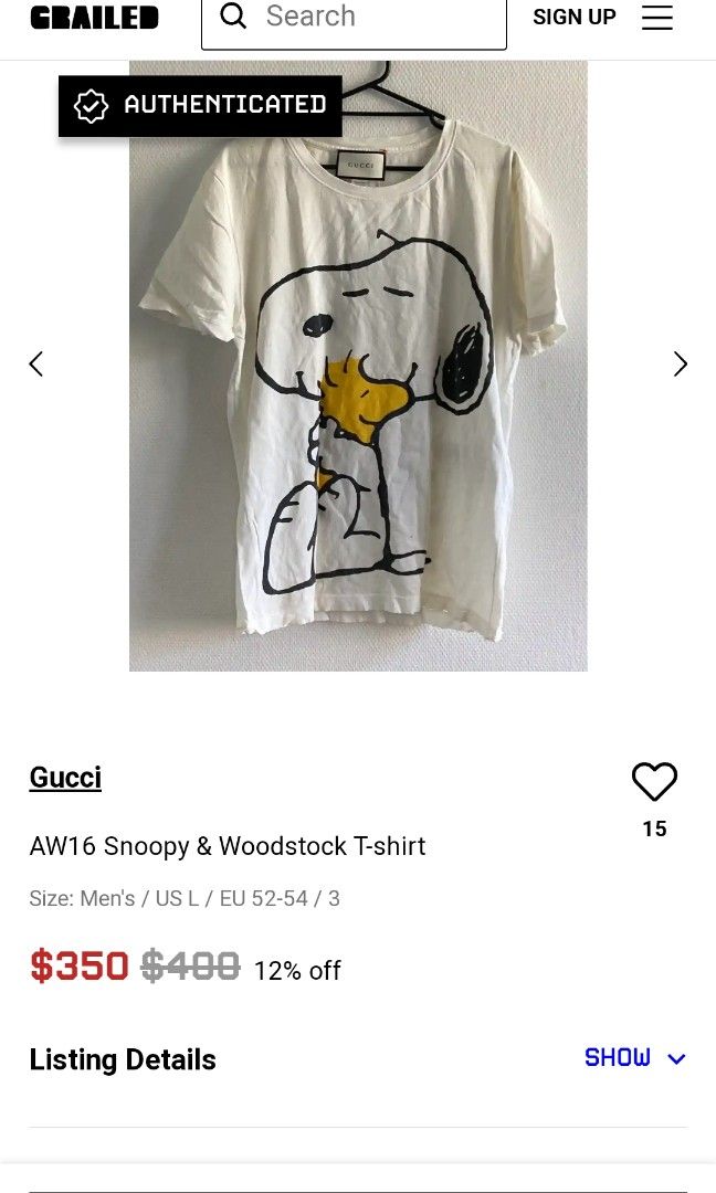 GUCCI Snoopy Woodstock T shirt Men s Fashion Tops Sets