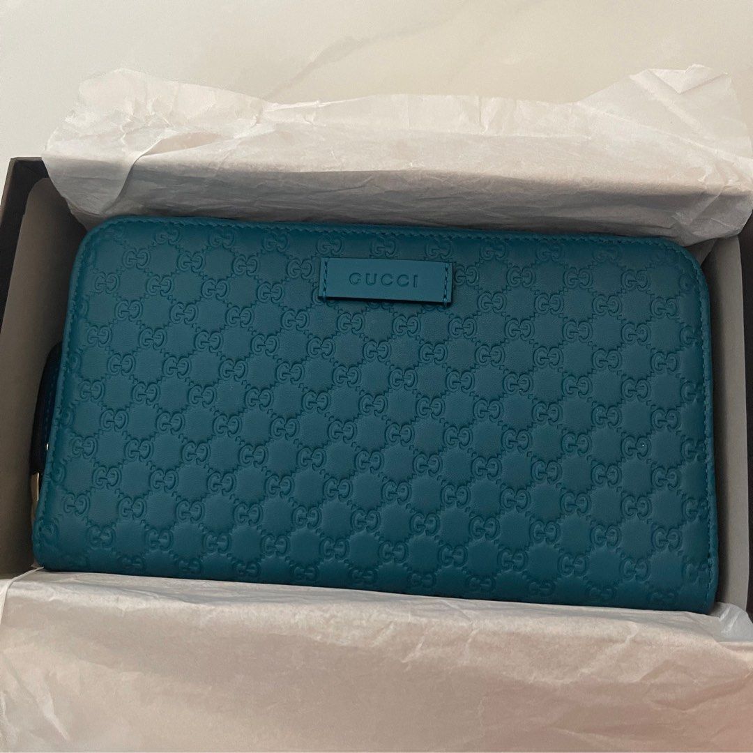 Gucci Zip Around GG Embossed Leather Wallet Deep Cobalt