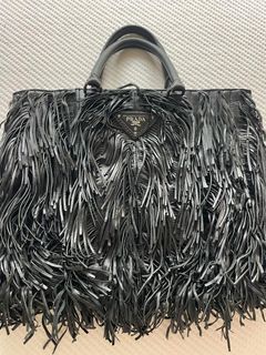 Rare Prada Bauletto Saffiano Lux Handbag Cert. of Authenticity Two-Tone Gray