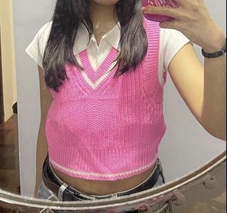 h&m barbie pink sweater knitted vest top