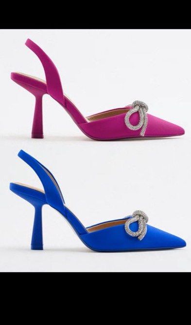 Hot pink kitten heel with bejewelled bow Women s Fashion