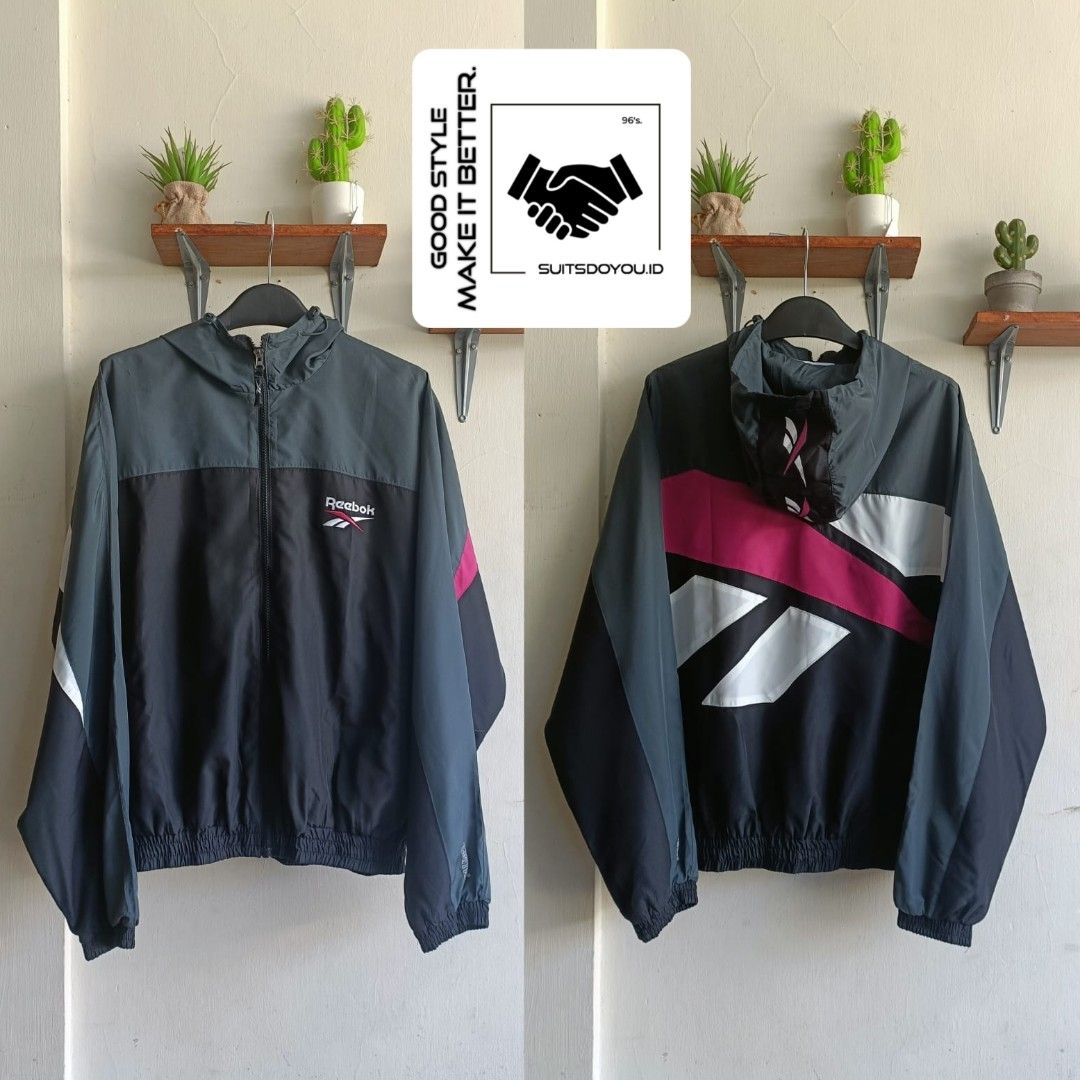 Jaket parasut casual vintage rare item windbreaker colorblok REEBOK BIGLOGO CLASSIC