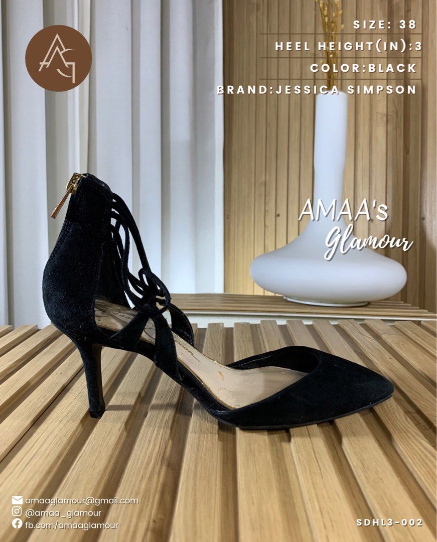 Jessica Simpson Piah Strappy Pump Black Lace Up Pumps Suede Pointed Toe Stiletto Heel with Back Zip Closure