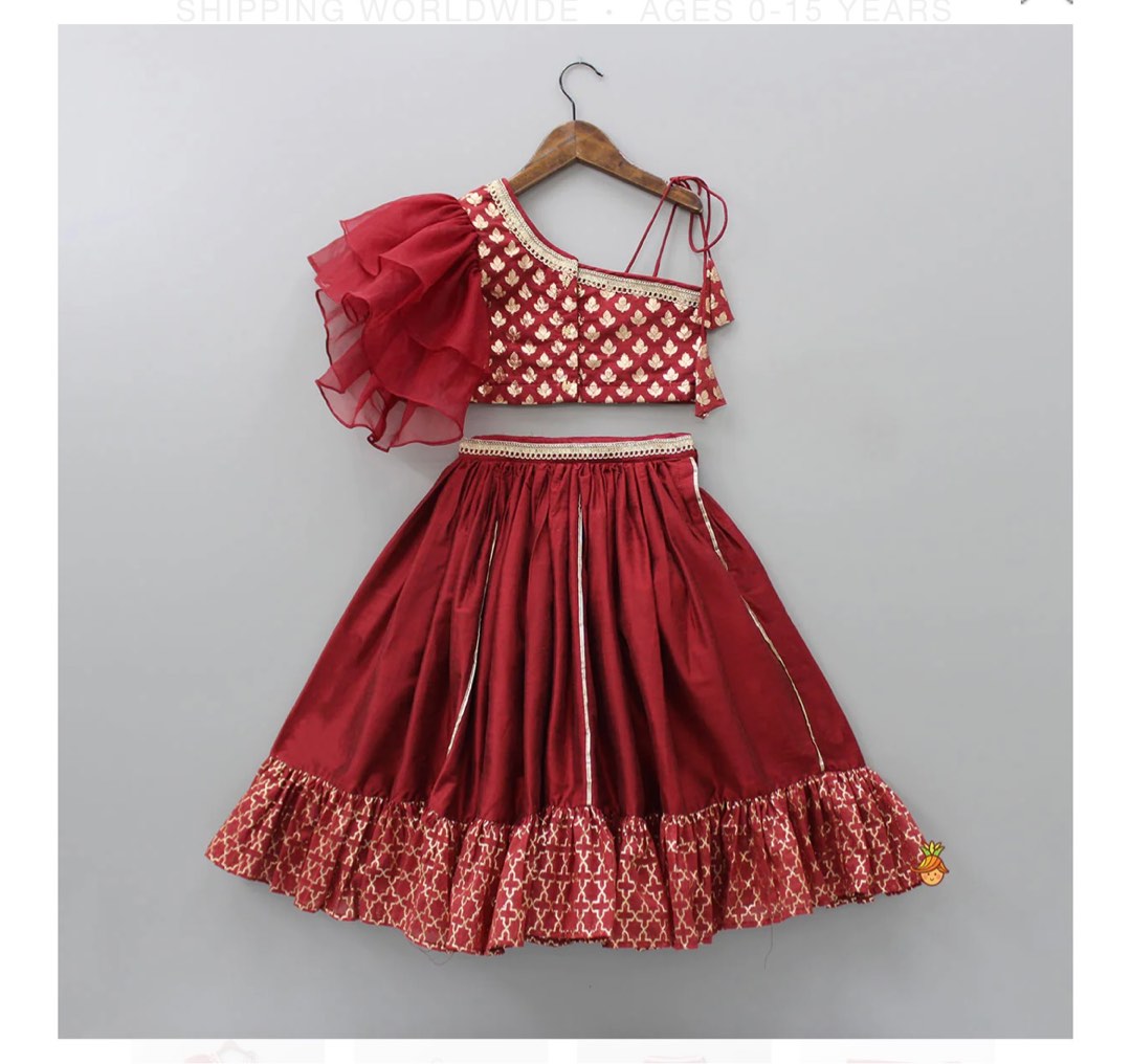 Little Muffet Stylish One Shoulder Zari Threadwork Top With