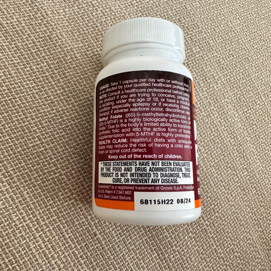 Methyl Folate Active Form Folic Acid Jarrow, Health & Nutrition, Health ...