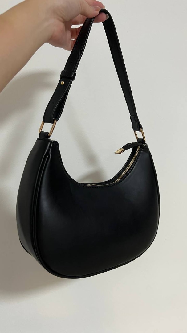Large Hobo Bag Minimalist Black Zipper PU