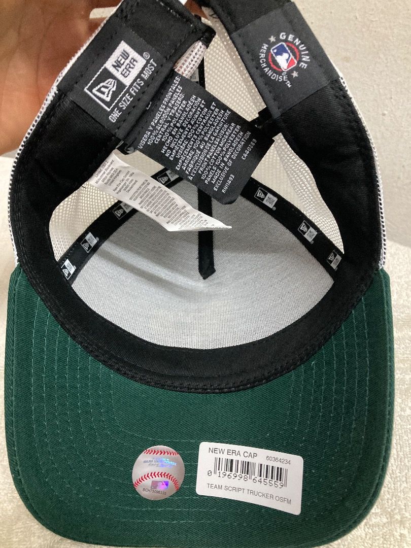 New Era Trucker Oakland Athletics Script Logo Green White Cap