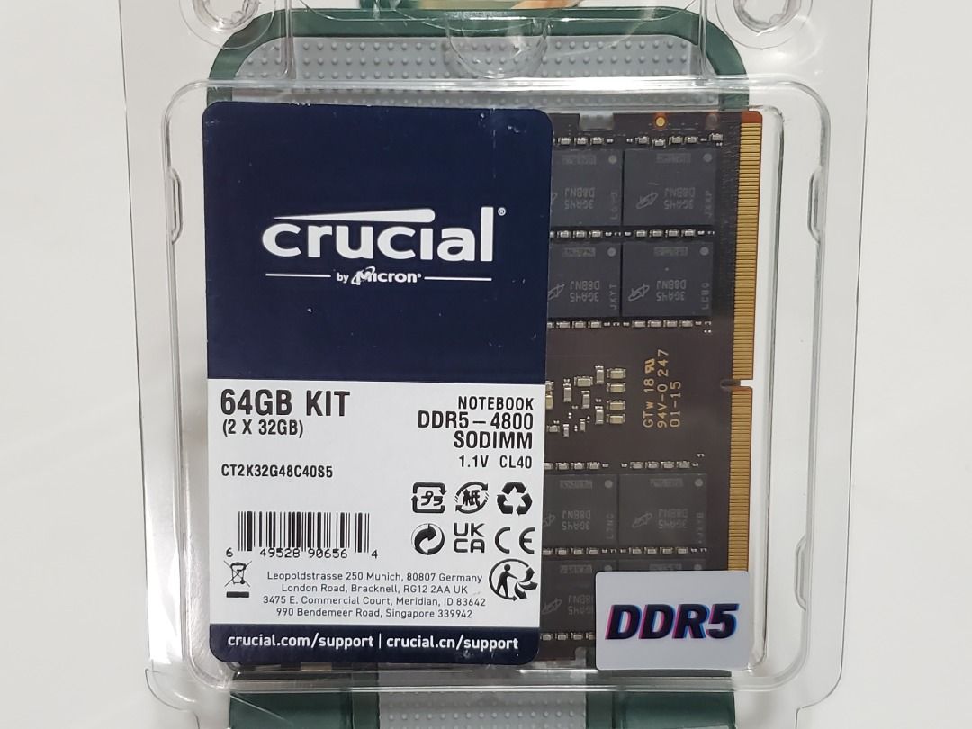 Notebook DDR5 RAM: Crucial 64GB (2x32GB) DDR5 4800MHz CL40 SODIMM