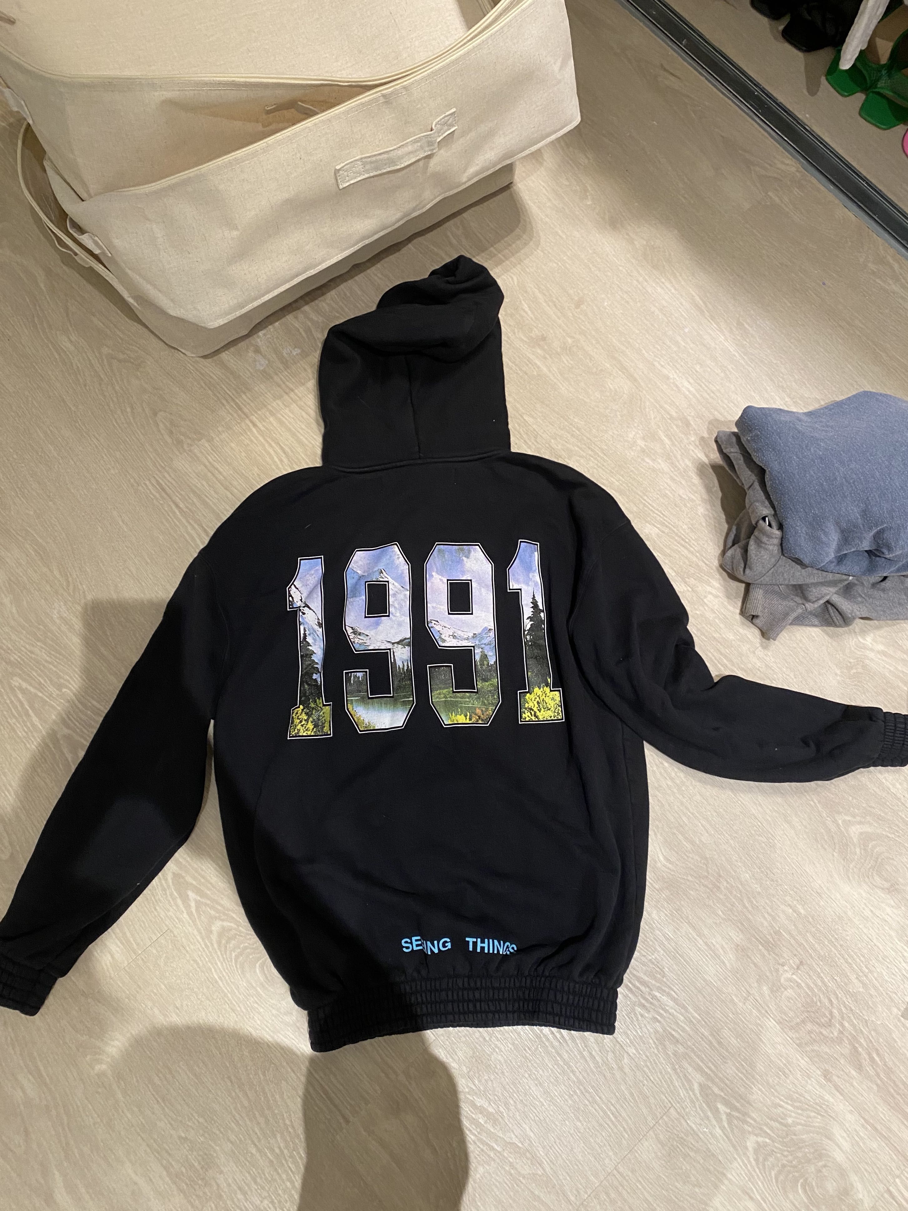 Off White seeing things hoodie Men s Fashion Tops Sets Hoodies on Carousell