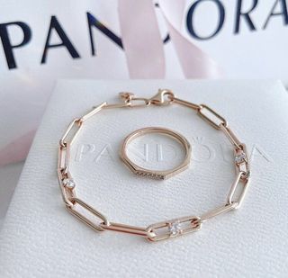 Pandora Moment Link Chain Bracelet & Shine Multifaceted Ring Set