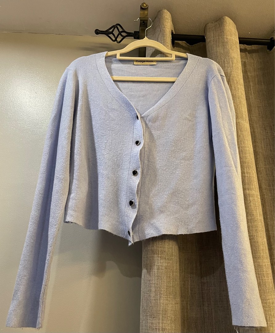 Pastel Blue Knitted Cardigan, Women's Fashion, Tops, Longsleeves on