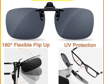 Polarized Clip On Sunglasses Rimless Rectangle Flip Up, 60% OFF