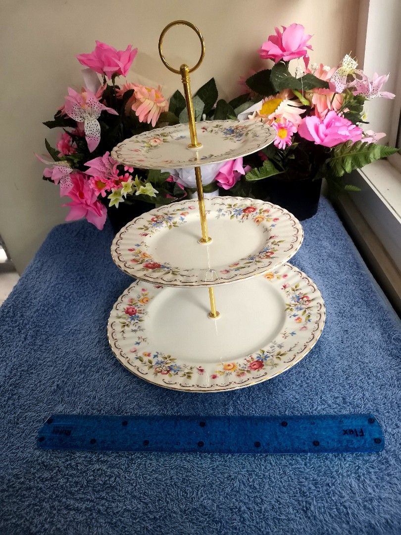 Royal Albert Jubilee Rose (Category: Coffee & Tea Tableware) located in Pasig City. Submitted by singledadreseller (Listing ID 1244365236, Image 2). Description: Jubilee Rose 3tier cake stand Base plate is 10.5 inch dinner plate.