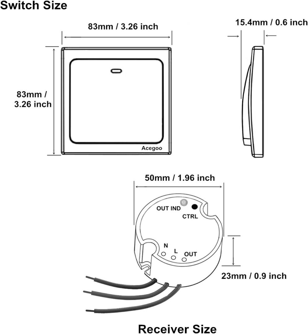 Acegoo Wireless Wall Switch, Self-powered Remote Light Switch (Switch