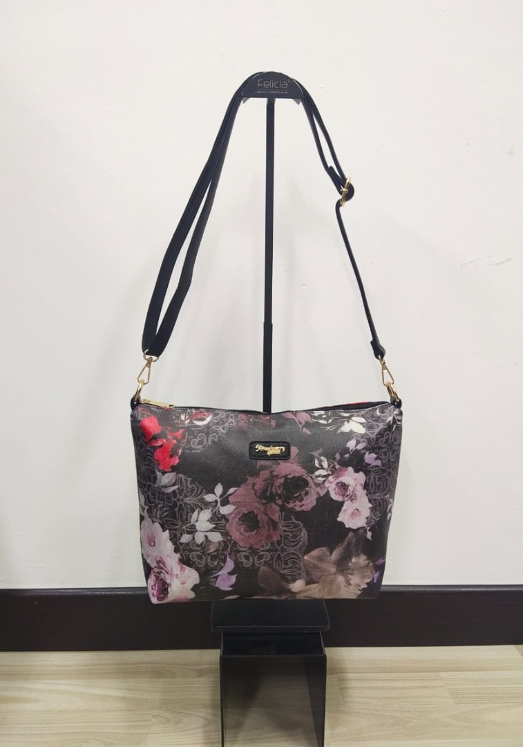 Strawberry Queen Women Flamingo Sling Bag Black Flower Women s
