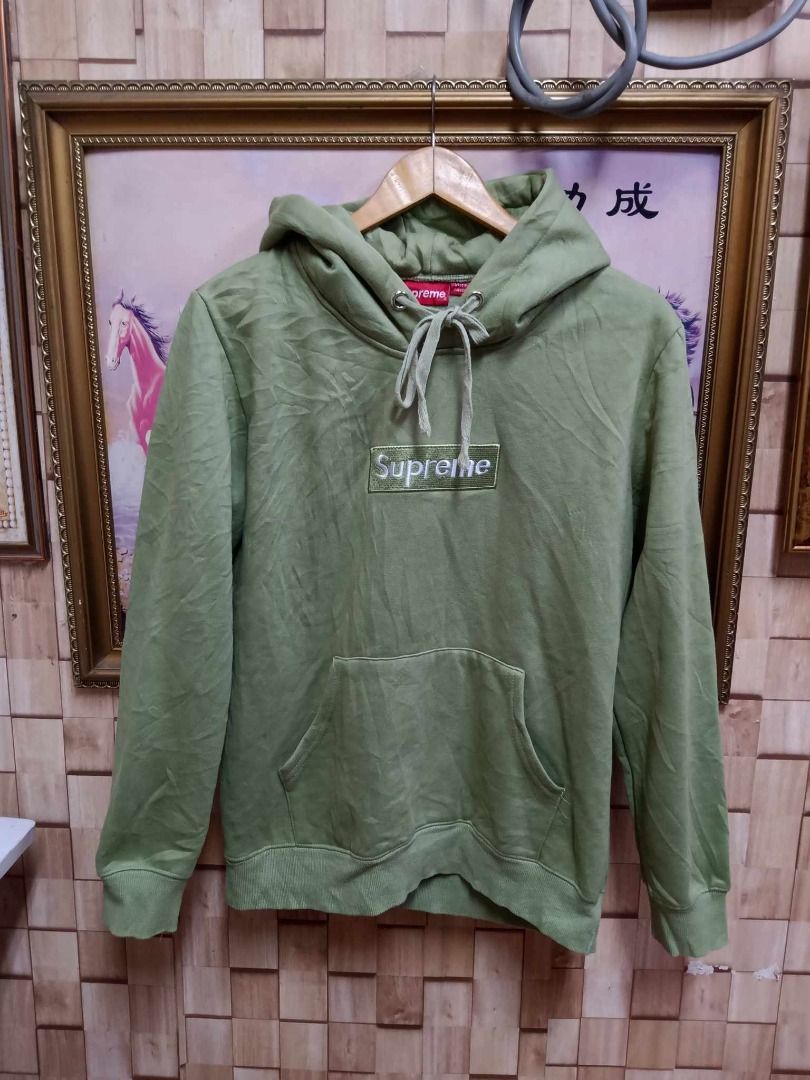 SUPREME BOX LOGO HOODIE OLIVE GREEN Men s Fashion Tops Sets