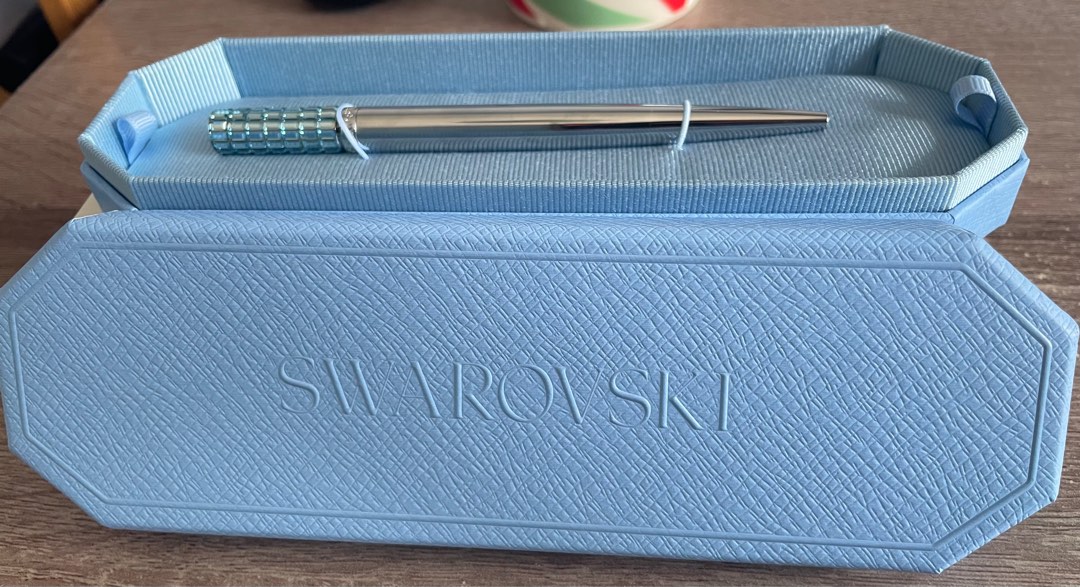 SWAROVSKI Blue ballpoint pen, Chrome plated., Hobbies & Toys