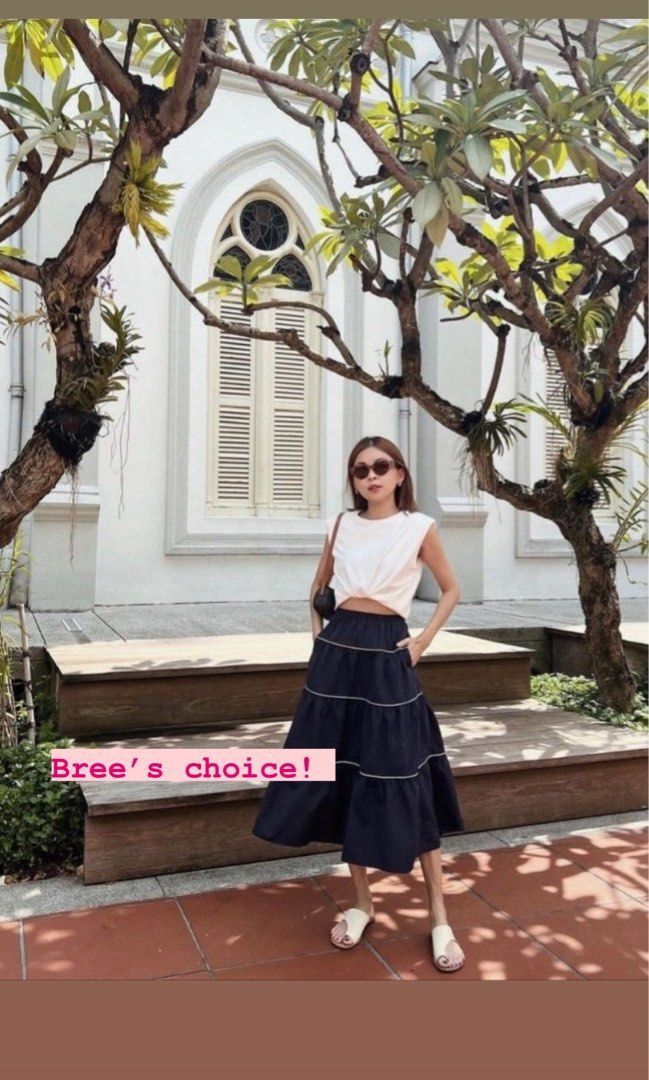 Elastic waist top midi skirt